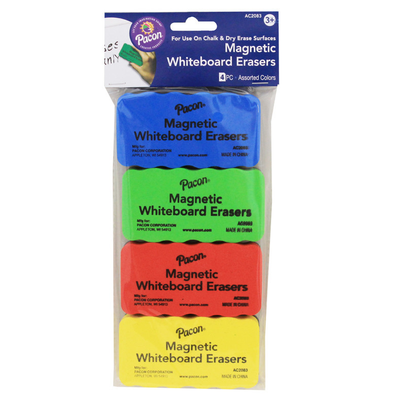 DIXON TICONDEROGA CO Pacon® Magnetic Chalk & Whiteboard Eraser, 4 Assorted Colors, 2-1/4" x 4-1/4", 4 Erasers