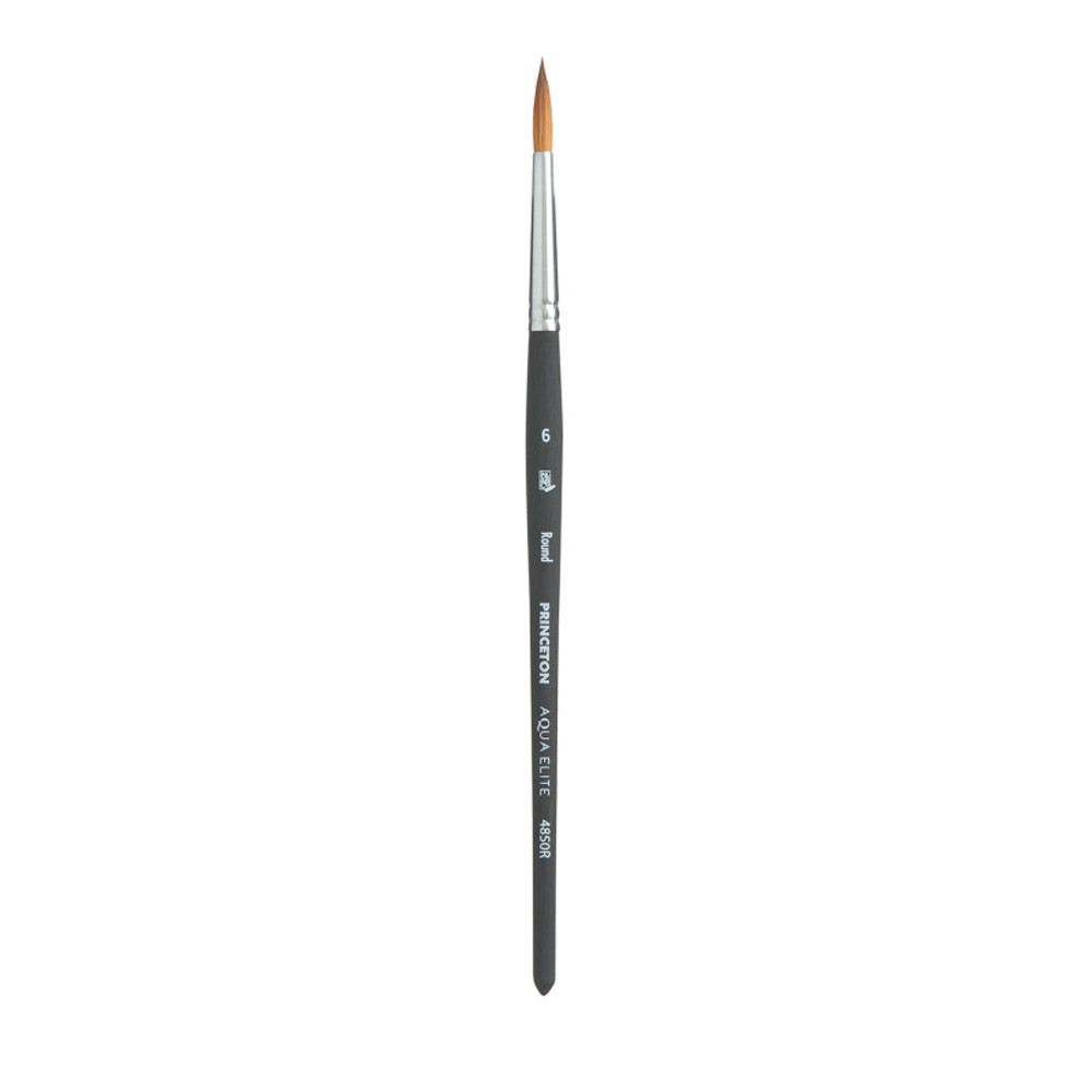 DIXON FINE ART Princeton Aqua Elite Round Brush, Synthetic Bristles, Short Handle Watercolor Paintbrush, Matte Black, Size 6, 1 Count