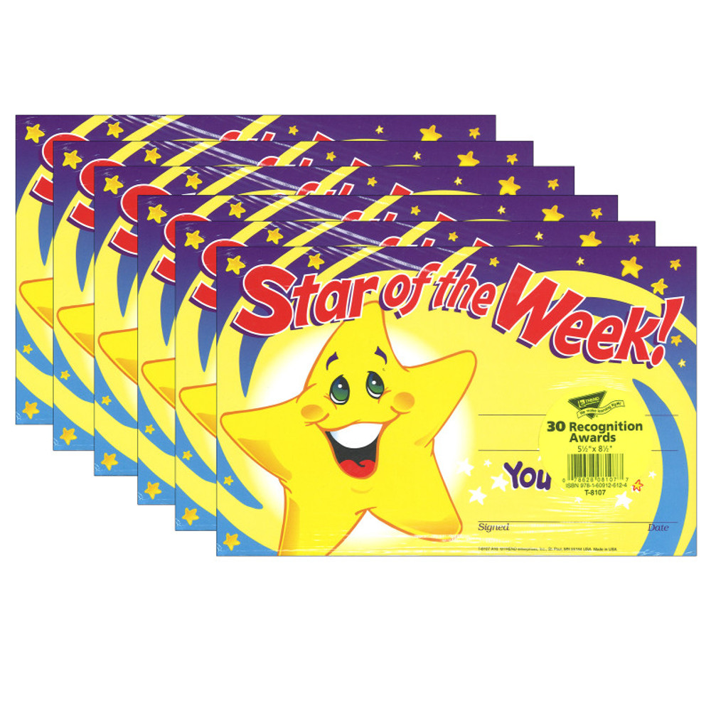 TREND ENTERPRISES INC. TREND Star of the Week! Recognition Awards, 30 Per Pack, 6 Packs TREND ENTERPRISES INC. TREND Star of the Week! Recognition Awards, 30 Per Pack, 6 Packs