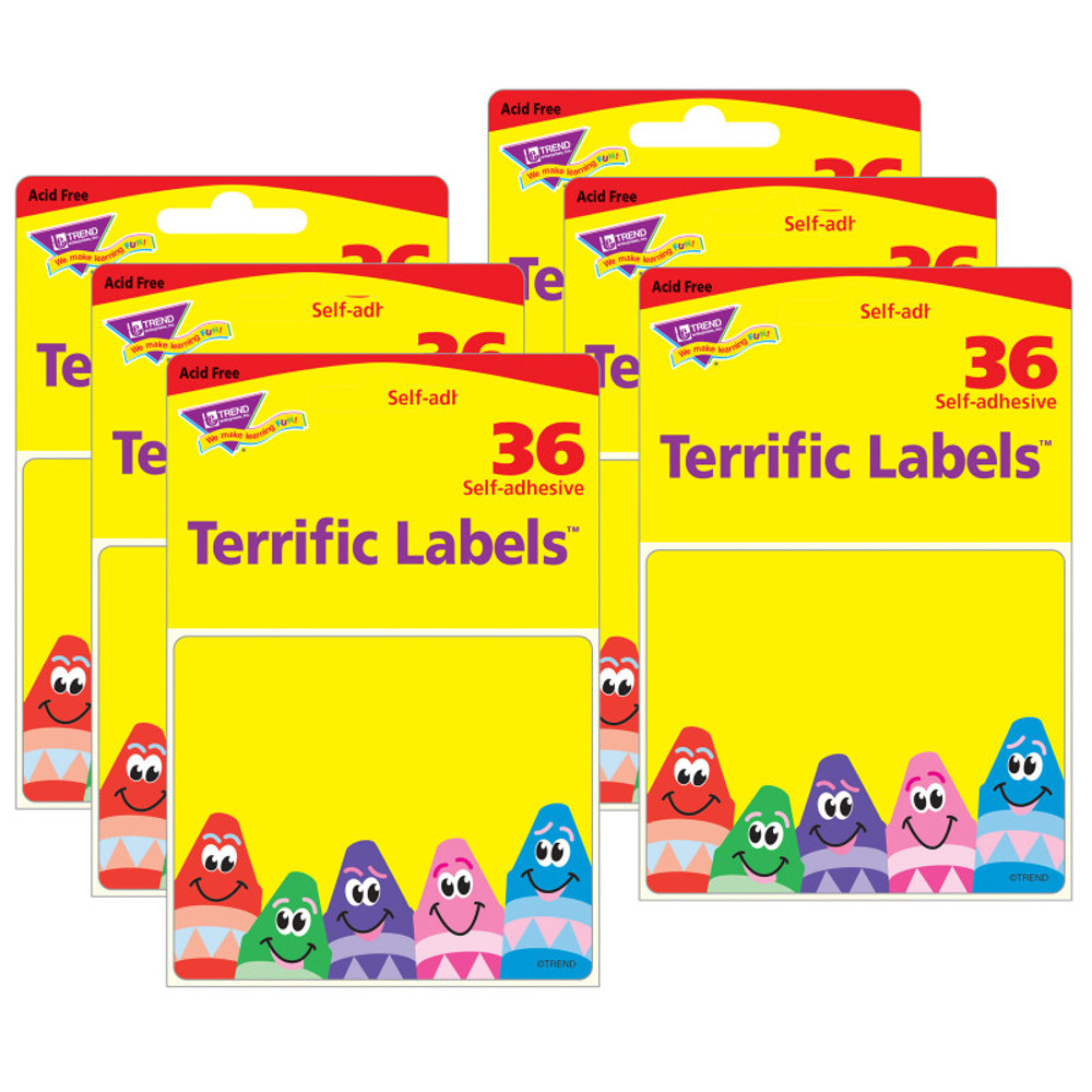 TREND ENTERPRISES INC. TREND Colorful Crayons Terrific Labels™, 36 Per Pack, 6 Packs