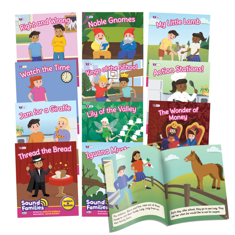 JUNIOR LEARNING Beanstalk Books Sound Families Decodable Readers Consonants Fiction Phase 5.5, Set of 12