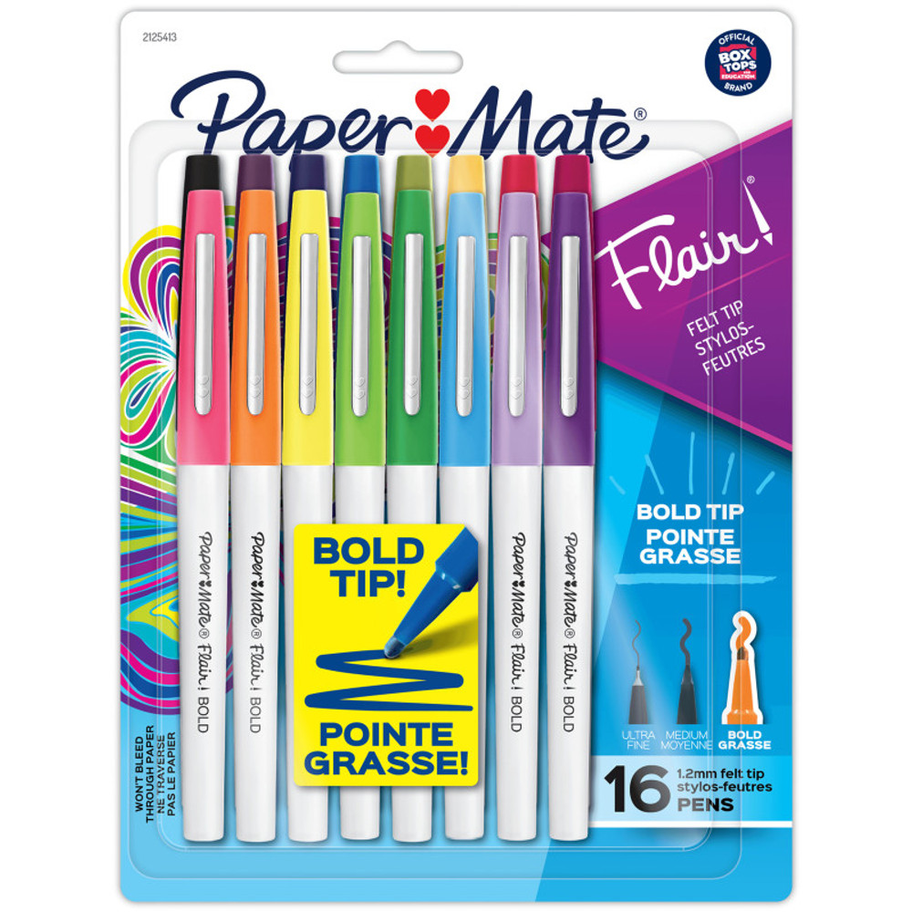 NEWELL BRANDS DISTRIBUTION LLC Paper Mate® Flair Felt Tip Pens, Bold Tip (1.2 mm), Assorted Colors, 16 Count NEWELL BRANDS DISTRIBUTION LLC Paper Mate® Flair Felt Tip Pens, Bold Tip (1.2 mm), Assorted Colors, 16 Count
