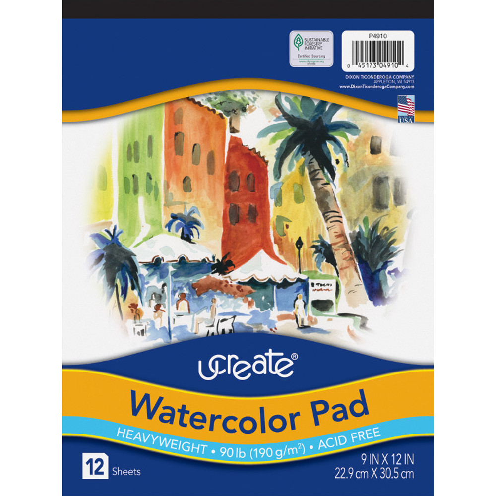 DIXON TICONDEROGA CO UCreate® Watercolor Pad, 90 lb., 9" x 12", 12 Sheets