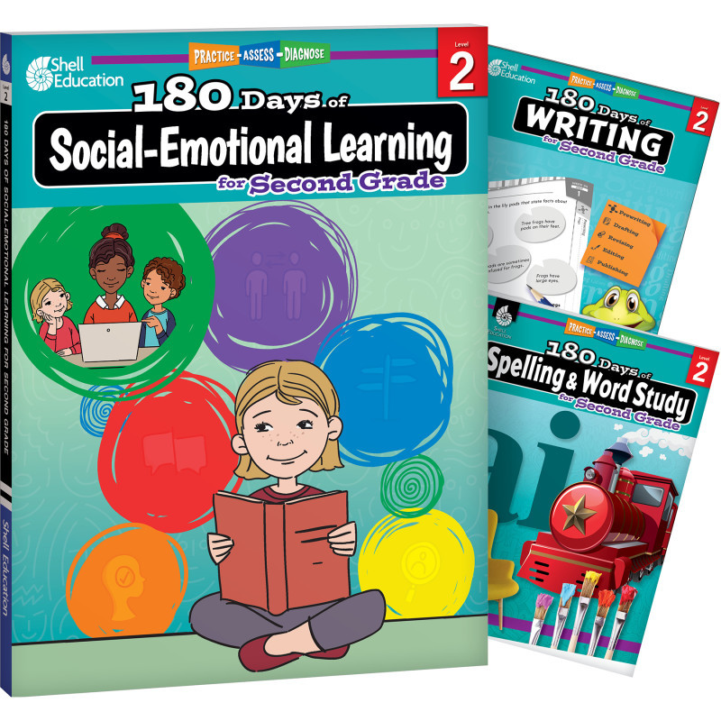 SHELL EDUCATION Shell Education 180 Days Social-Emotional Learning, Writing, & Spelling Grade 2: 3-Book Set