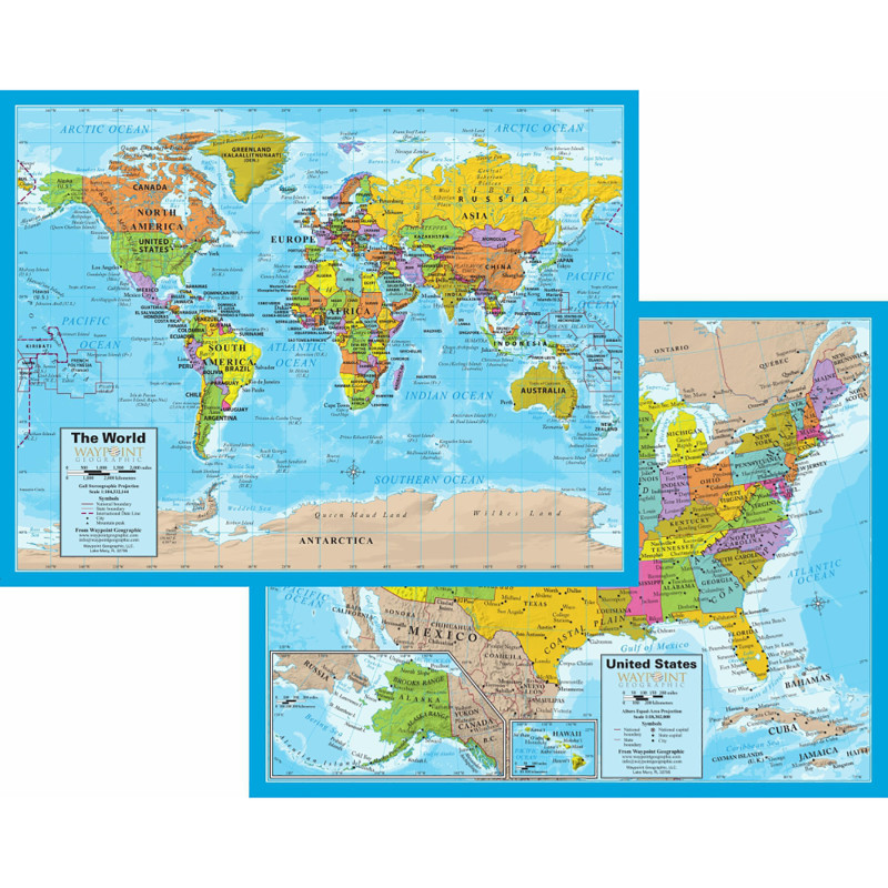 WAYPOINT GEOGRAPHIC Waypoint Geographic World/USA Laminated Notebook Maps, 12 Count