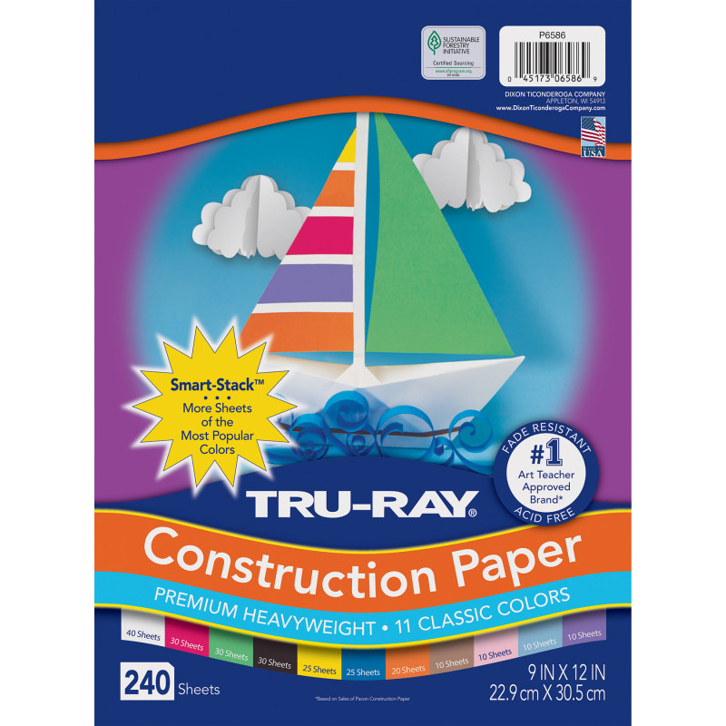 DIXON TICONDEROGA CO Tru-Ray® Construction Paper Smart-Stack, Heavyweight, 11 Classic Colors, 9" x 12", 240 Sheets