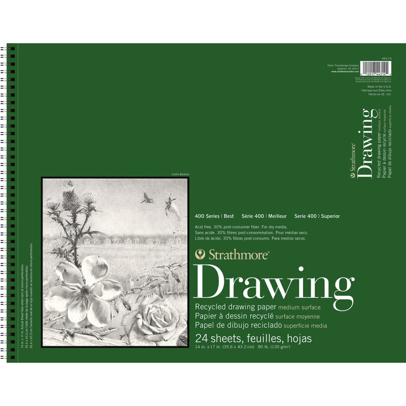 DIXON FINE ART Strathmore 400 Series Drawing Pad, Recycled, Top Wire Binding, 24 Sheet, 14x17 inch, 1 Count