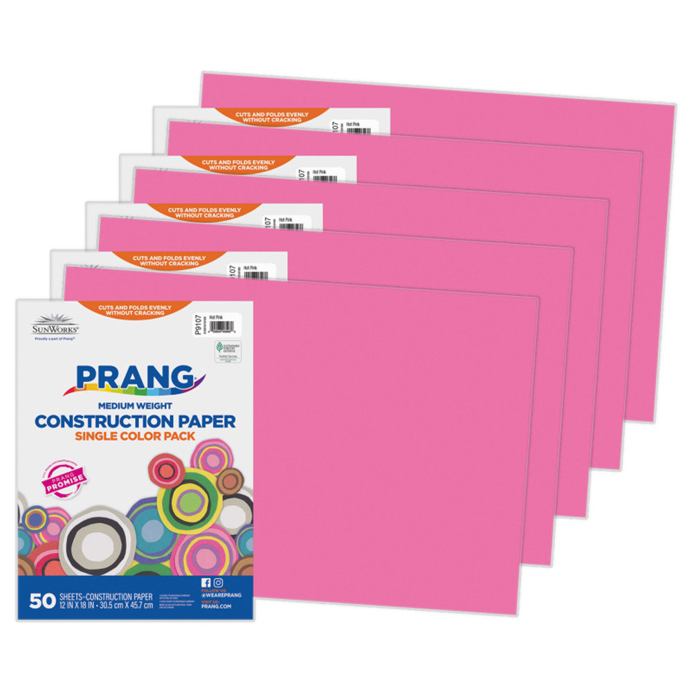 DIXON TICONDEROGA CO Prang® Construction Paper, Medium Weight, Hot Pink, 12" x 18", 50 Sheets Per Pack, 5 Packs