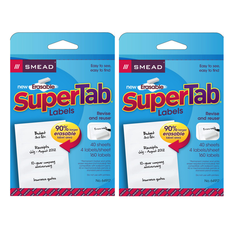 SMEAD MANUFACTURING COMPANY Smead® Erasable SuperTab® File Folder Labels, White, 160 labels Per Pack, 2 Packs