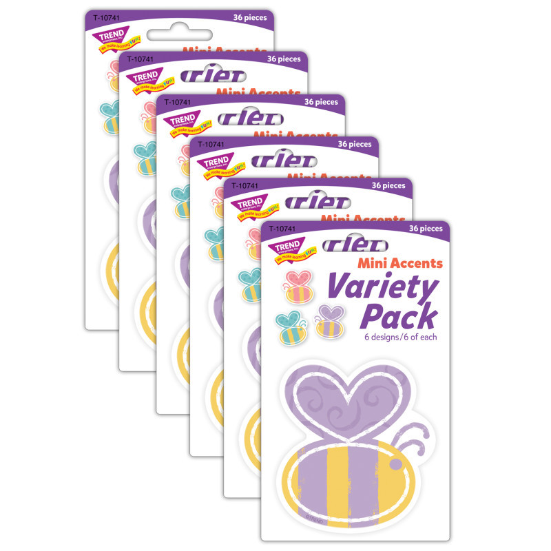 TREND ENTERPRISES INC. TREND Garden Bees Mini Accents Variety Pack, 36 Per Pack, 6 Packs