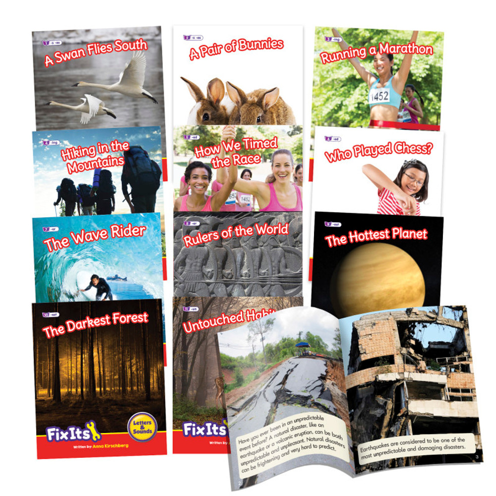 JUNIOR LEARNING Beanstalk Books Fix Its Decodable Readers Suffixes Non-Fiction Phase 6, Set of 12