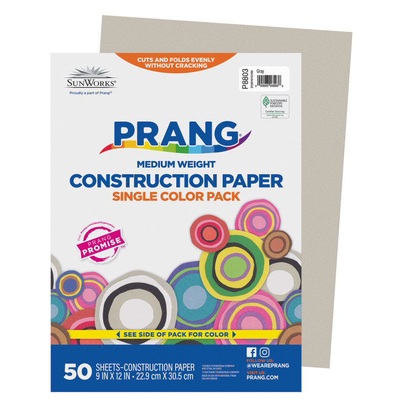 DIXON TICONDEROGA CO Prang® Construction Paper, Medium Weight, Gray, 9" x 12", 50 Sheets