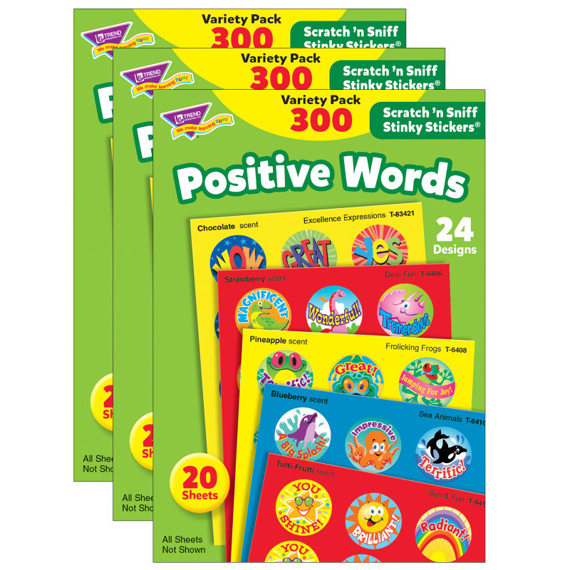 TREND ENTERPRISES INC. TREND Positive Words Stinky Stickers® Variety Pack, 300 Per Pack, 3 Packs