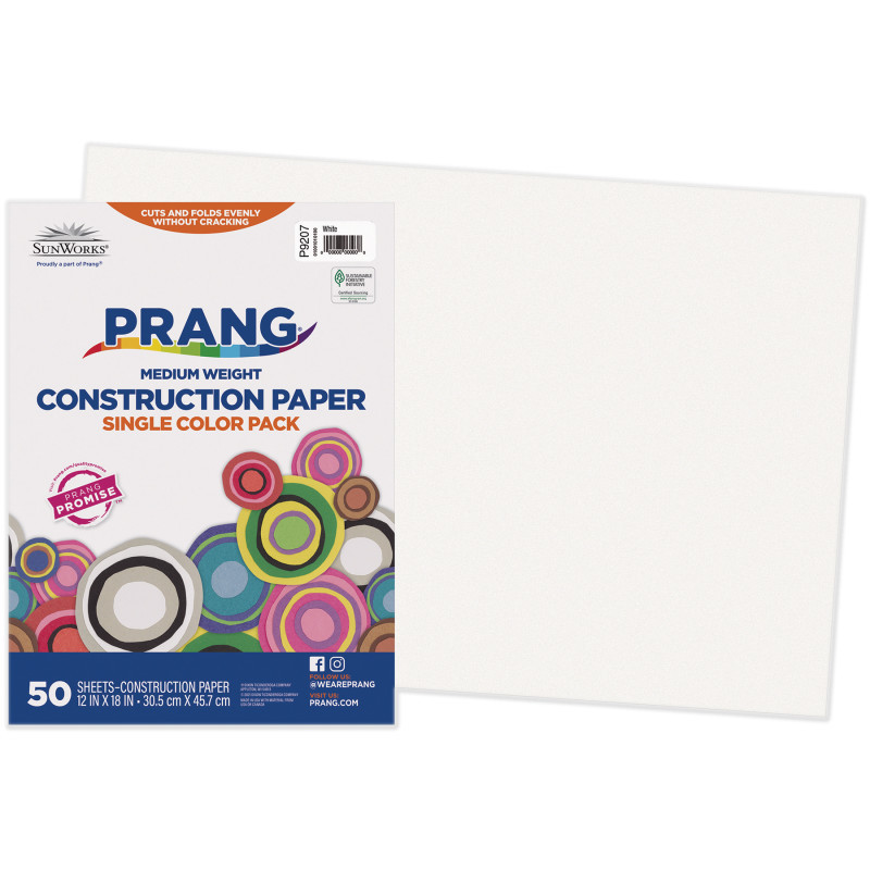 DIXON TICONDEROGA CO Prang® Construction Paper, Medium Weight, White, 12" x 18", 50 Sheets
