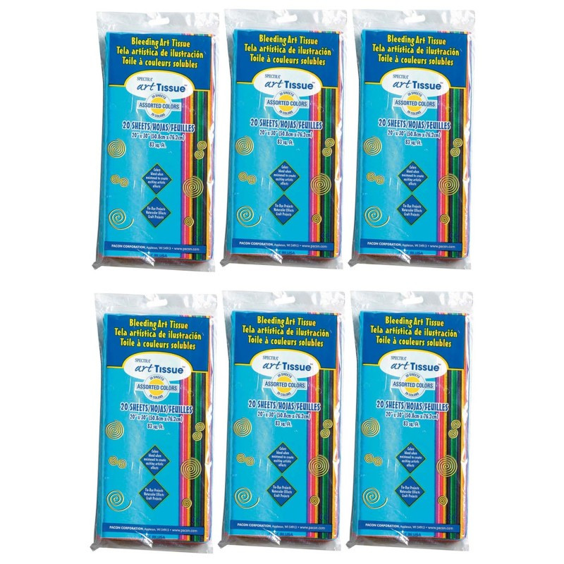 DIXON TICONDEROGA CO Spectra® Deluxe Bleeding Art Tissue, 20 Assorted Colors, 20" x 30", 20 Sheets Per Pack, 6 Packs