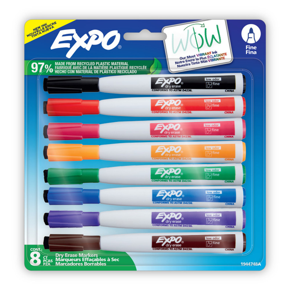 NEWELL BRANDS DISTRIBUTION LLC EXPO® Magnetic Dry Erase Markers with Eraser, Fine Tip, Assorted Colors, 8-Count