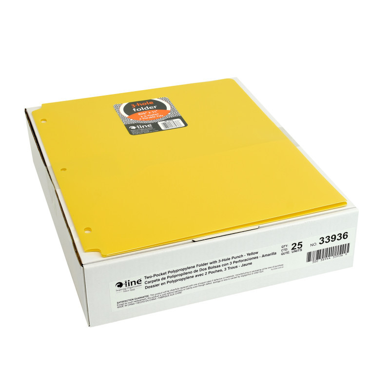 C-LINE PRODUCTS INC C-Line® Two-Pocket Heavyweight Poly Portfolio Folder with Three-Hole Punch, Yellow, Pack of 25