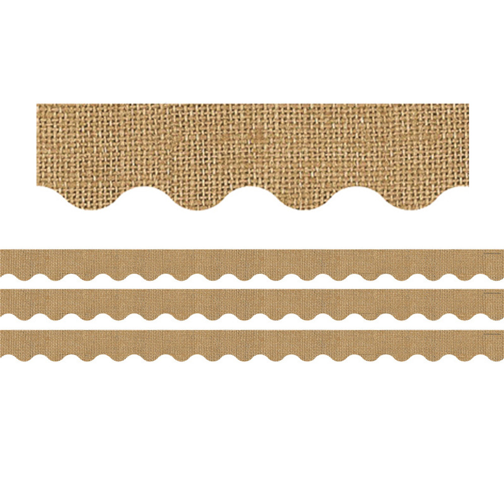 TEACHER CREATED RESOURCES Teacher Created Resources® Burlap Design Scalloped Rolled Border Trim, 50 Feet Per Roll, 3 Rolls
