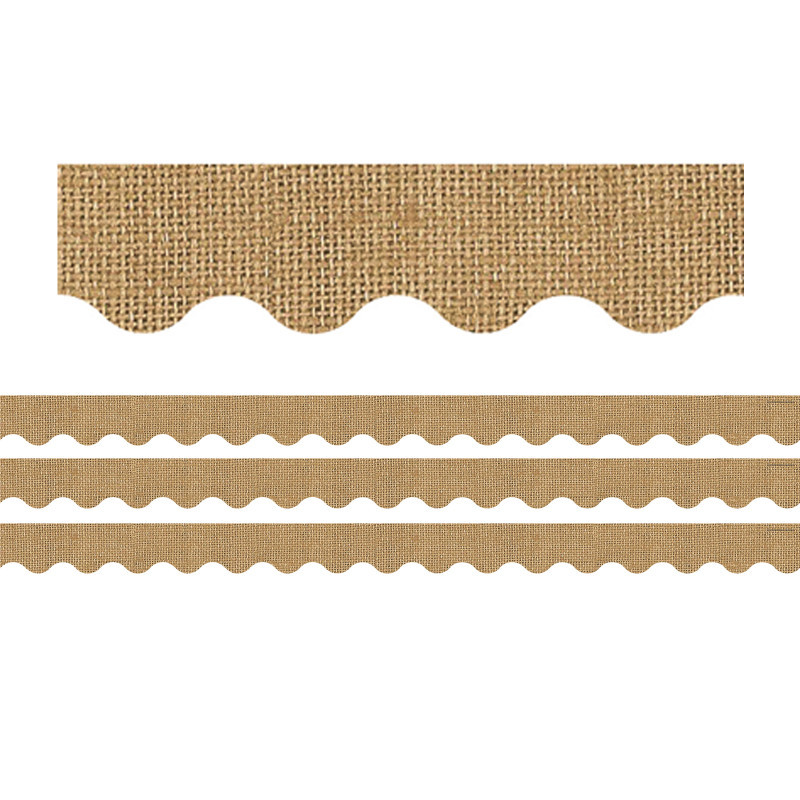 TEACHER CREATED RESOURCES Teacher Created Resources® Burlap Design Scalloped Rolled Border Trim, 50 Feet Per Roll, 3 Rolls