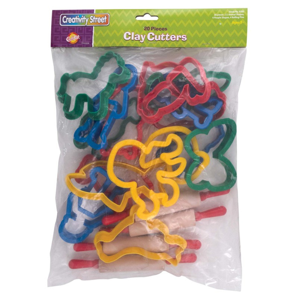 DIXON TICONDEROGA CO Creativity Street® Jumbo Dough & Clay Cutter Set with Rolling Pin, Assorted Shapes, Approx. 4", 20 Pieces