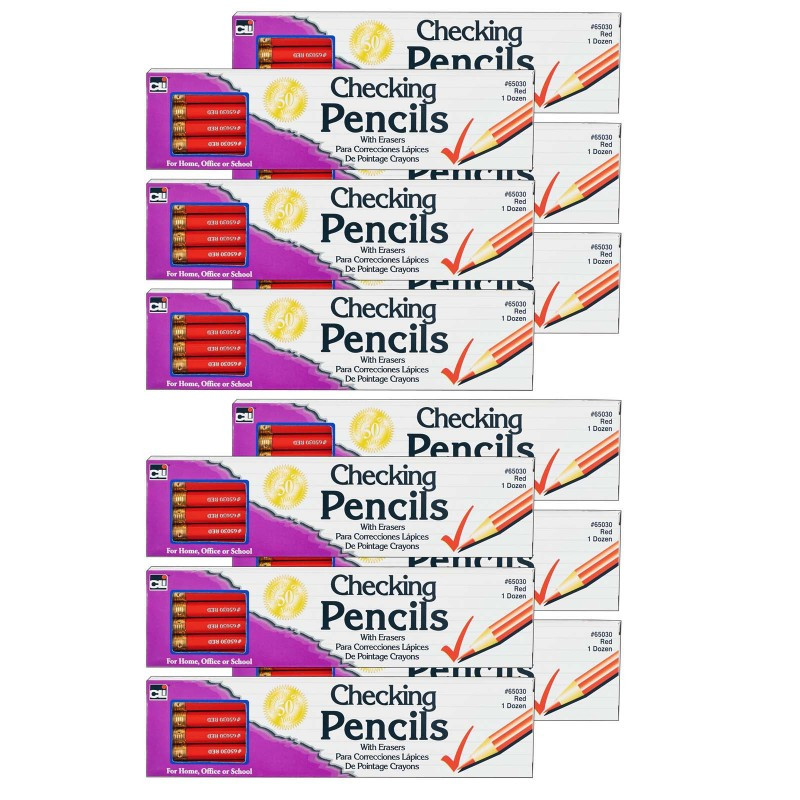 ADVANTUS Charles Leonard Checking Pencil with Eraser, Red, 12 Per Box, 12 Boxes