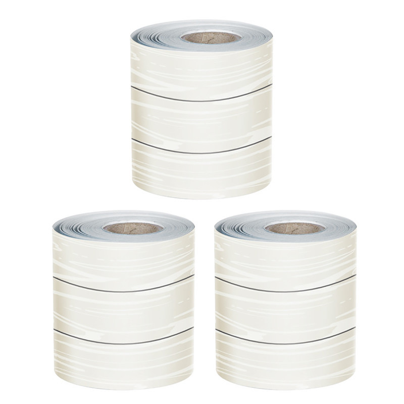 CARSON DELLOSA EDUCATION Carson Dellosa Education White Wood Grain Rolled Straight Borders, 65 Feet Per Roll, Pack of 3