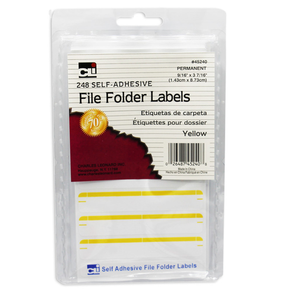 ADVANTUS Charles Leonard File Folder Labels, Self-Adhesive, 0.56" x 3.43", Yellow, Box of 248