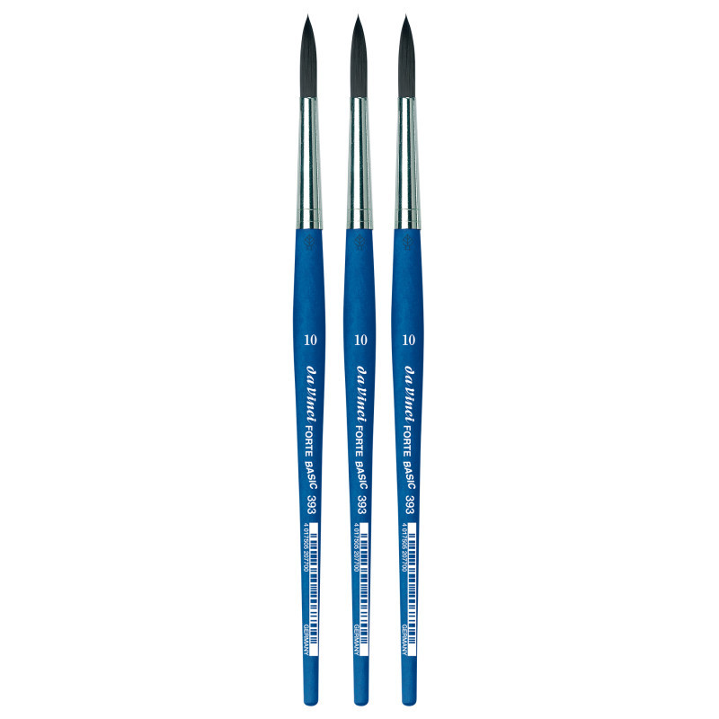 GREGORY DANIELS FINE ARTS INC da Vinci FORTE BASIC Student Brush, Synthetic, Acrylic, Round, Series 393, Size 10, Pack of 3