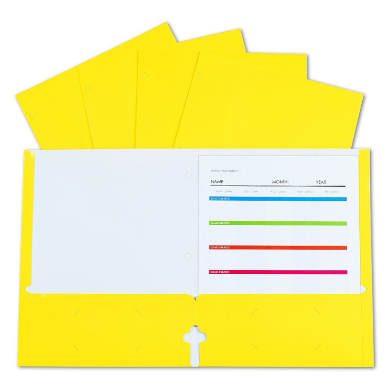 C-LINE PRODUCTS INC C-Line® 2-Pocket Laminated Paper Portfolios with 3-Hole Punch, Yellow, Box of 25