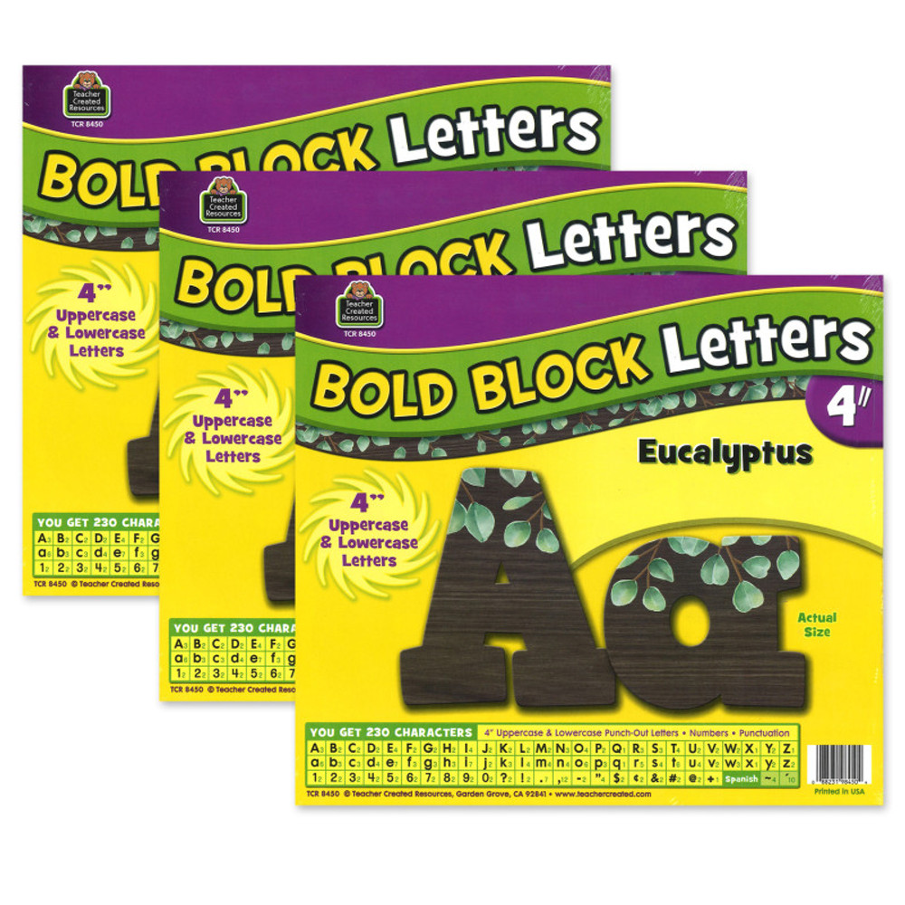 TEACHER CREATED RESOURCES Teacher Created Resources® Eucalyptus 4" Bold Block Letters Combo Pack, 230 Per Pack, 3 Packs