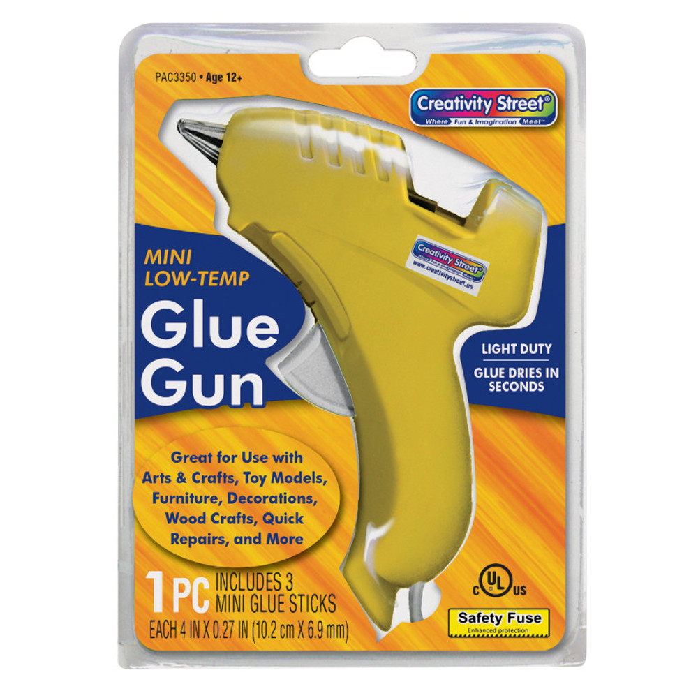 DIXON TICONDEROGA CO Creativity Street® Low-Temp Mini Glue Gun, Yellow, 5.5" x 4", 1 Glue Gun + 3 Glue Sticks