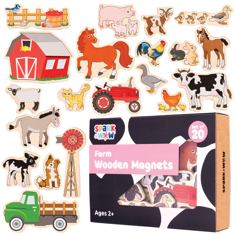 LEARNING ADVANTAGE Spark & Wow Wooden Magnets- Farm - Set of 20