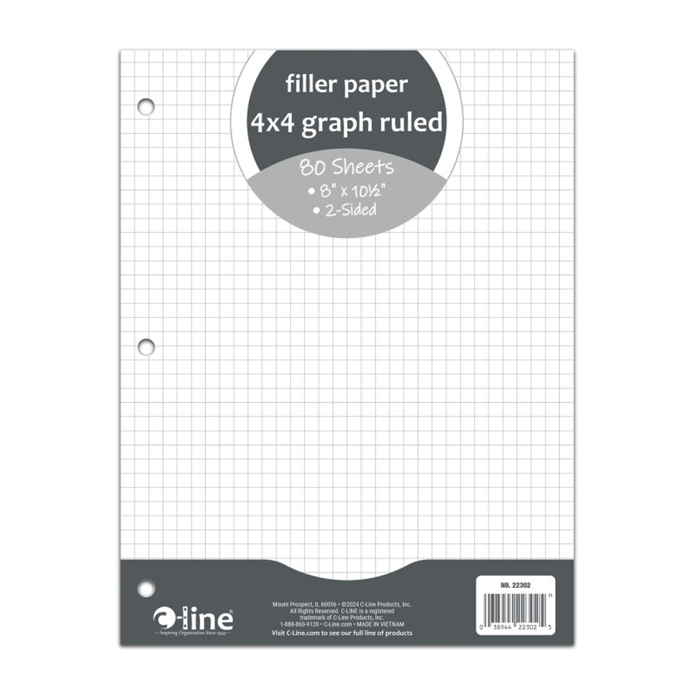 C-LINE PRODUCTS INC C-Line® Filler Paper, 4 x 4 Graph Ruled, White, 80 Sheets C-LINE PRODUCTS INC C-Line® Filler Paper, 4 x 4 Graph Ruled, White, 80 Sheets