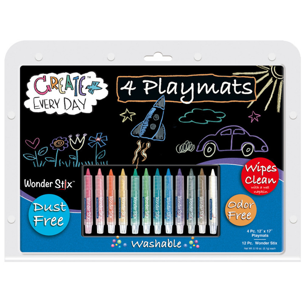 THE PENCIL GRIP The Pencil Grip™ Black Board Playmat Kit with 12 Wonder Stix, 12" x 17", 4 Boards