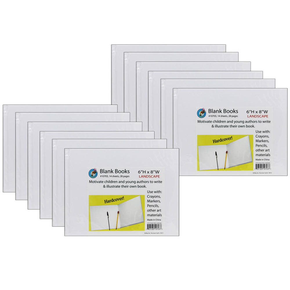 ASHLEY PRODUCTIONS Ashley Productions® Hardcover Blank Book, 8" x 6" Landscape, White, Pack of 12