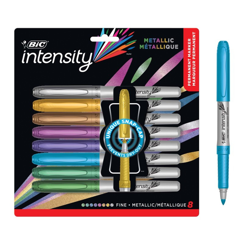 BIC USA INC BIC® Intensity Metallic Permanent Markers, Fine Point, Assorted Metallic, 8 Count