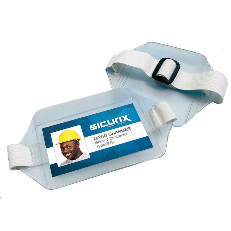 BAUMGARTENS INC SICURIX Armband Badge Holders Elastic Strap, Vertical, Clear, Pack of 12