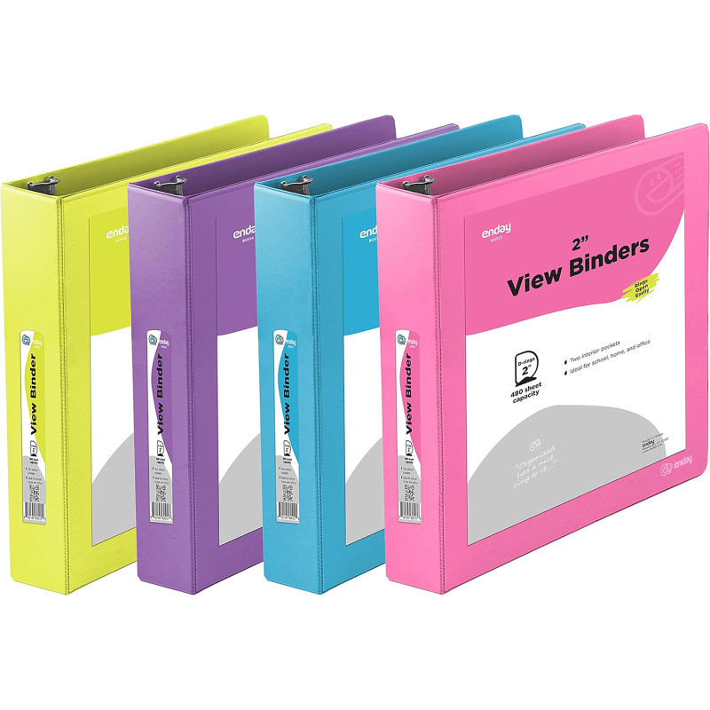 MIX N MORE enday 3-Ring View Binder, Slant D-Ring, Assorted Colors, 2 Inch, Pack of 4