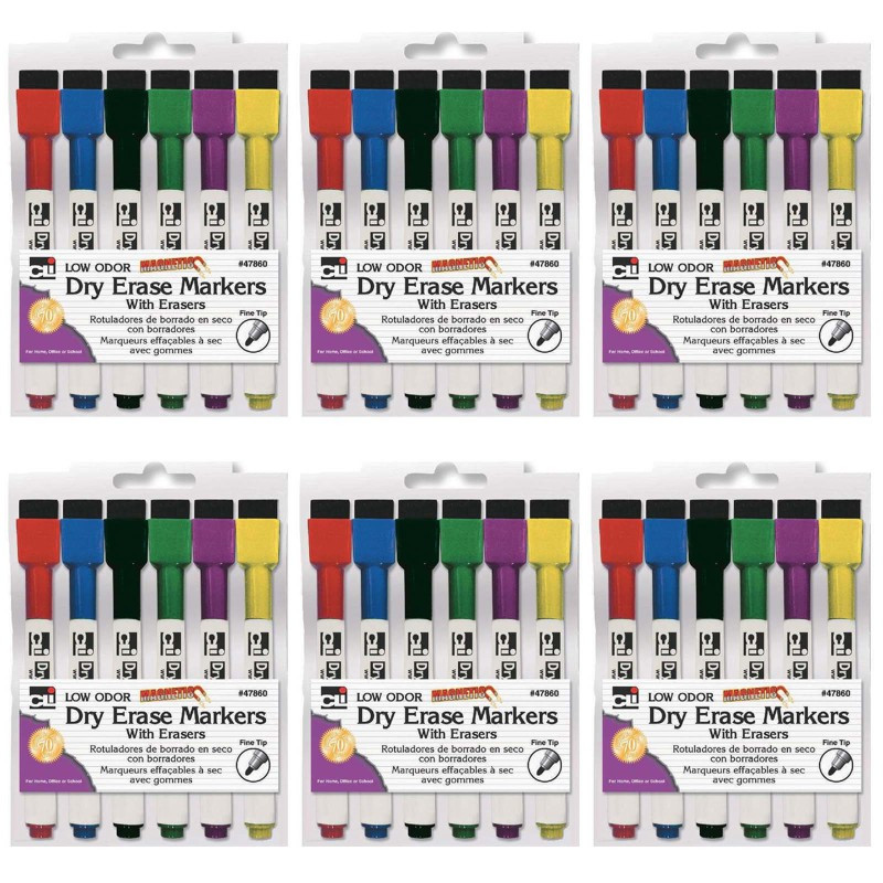 ADVANTUS Charles Leonard Magnetic Dry Erase Markers with Erasers, 6 Per Pack, 6 Packs