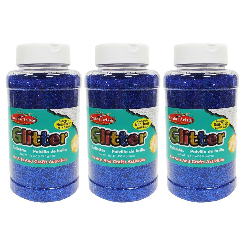 ADVANTUS Charles Leonard Creative Arts™ Glitter, 1 lb. Bottle, Blue, Pack of 3