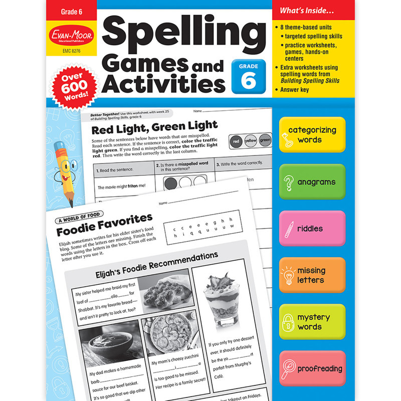 CARSON DELLOSA EDUCATION Evan-Moor Educational Publishers Spelling Games and Activities, Grade 6