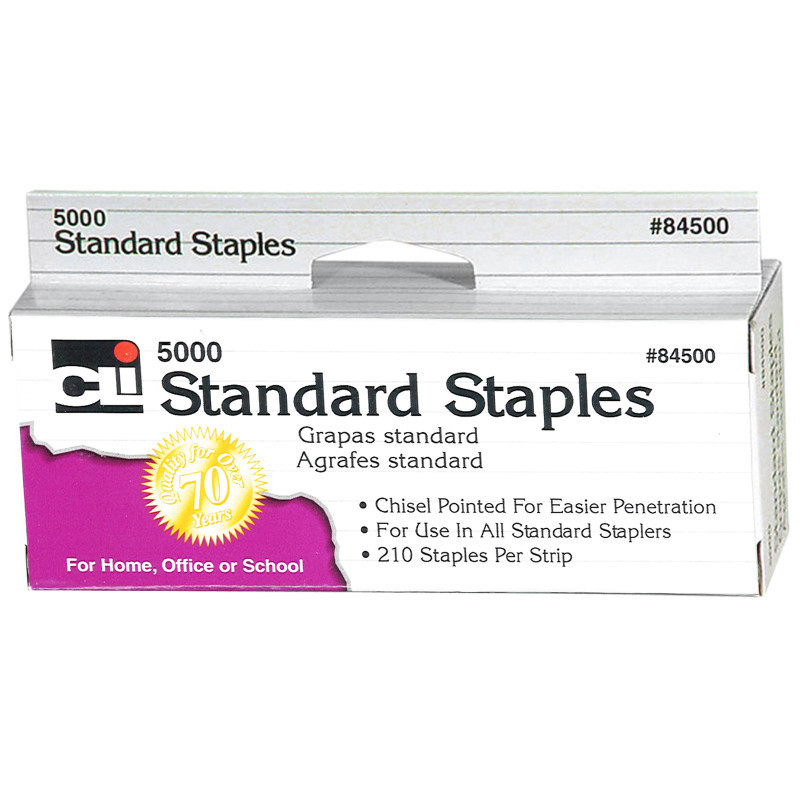 ADVANTUS Charles Leonard Staples, Standard 26/6 Size, Chisel Pointed Carbon Steel, Silver, 5000/Box