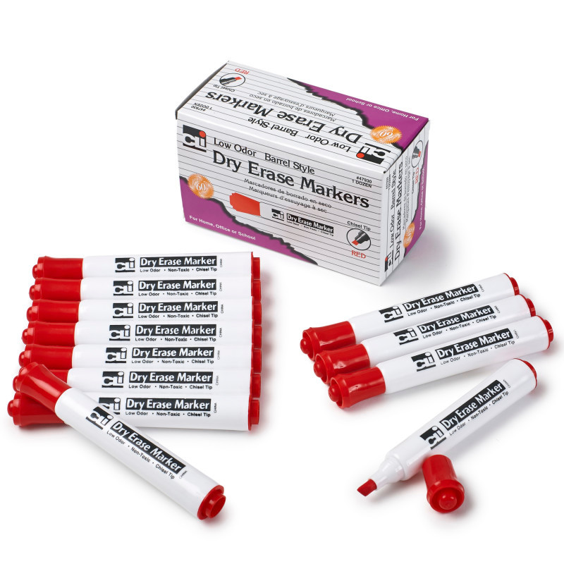 ADVANTUS Charles Leonard Dry Erase Markers, Barrel Style, Chisel Tip, Red, Pack of 12