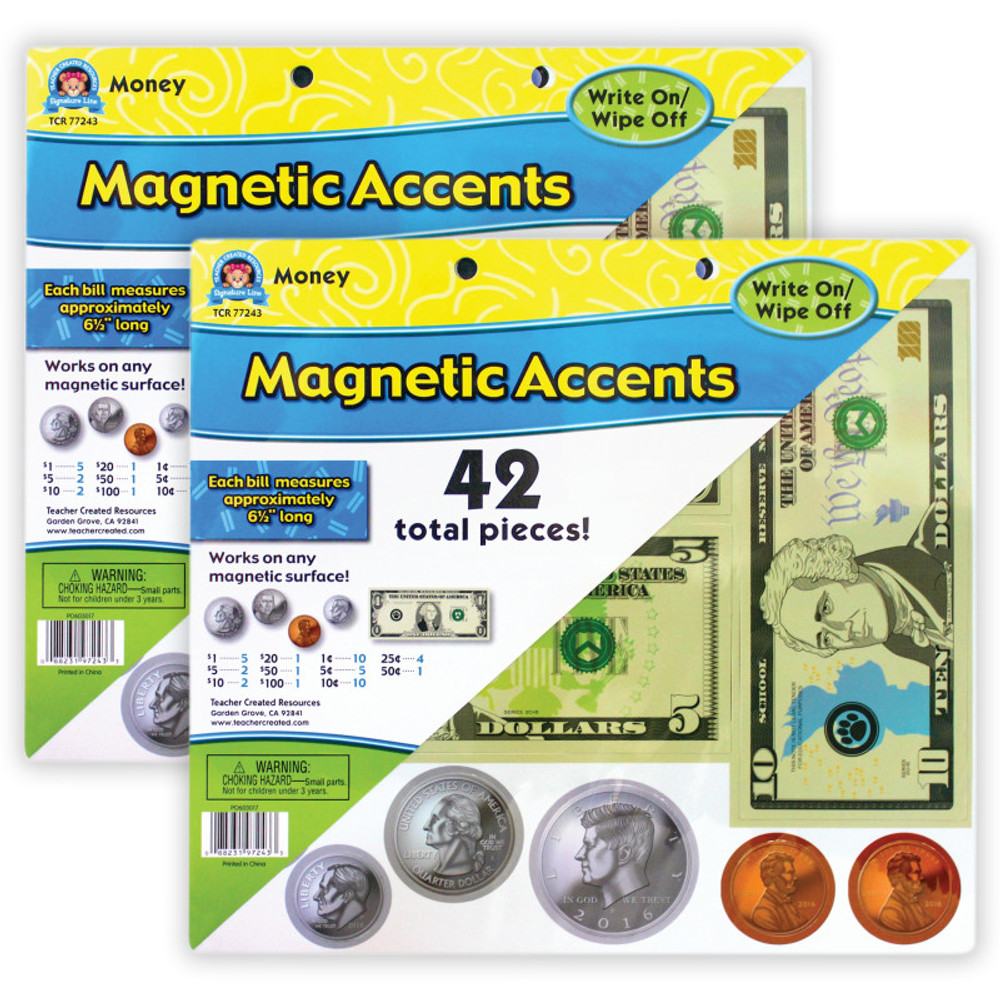 TEACHER CREATED RESOURCES Teacher Created Resources® Money Magnetic Accents, 42 Per Pack, 2 Packs TEACHER CREATED RESOURCES Teacher Created Resources® Money Magnetic Accents, 42 Per Pack, 2 Packs
