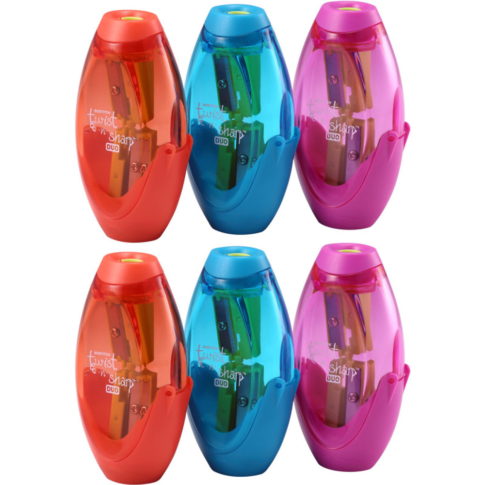 AMAX Bostitch Twist-n-Sharp™ Duo Pencil Sharpener, Assorted Colors, Pack of 6