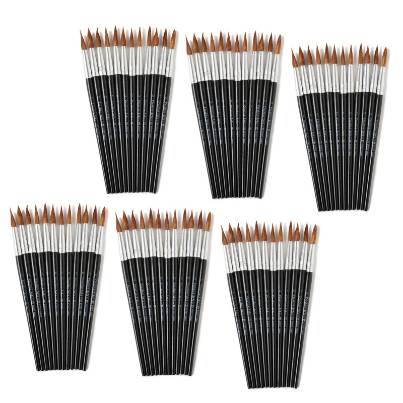 ADVANTUS Charles Leonard Water Color Paint Brushes with Round Pointed Tip, # 12, 1.06 Inch, Camel Hair, Black Handle, 12 Per Pack, 6 Packs