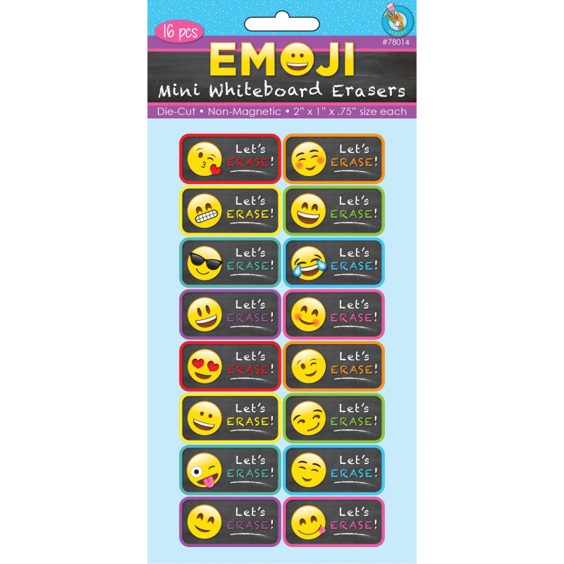ASHLEY PRODUCTIONS Ashley Productions® Non-Magnetic Mini Whiteboard Erasers, Emotions Icons, Pack of 16