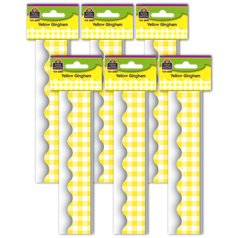 TEACHER CREATED RESOURCES Teacher Created Resources® Yellow Gingham Scalloped Border Trim, 35 Feet Per Pack, 6 Packs