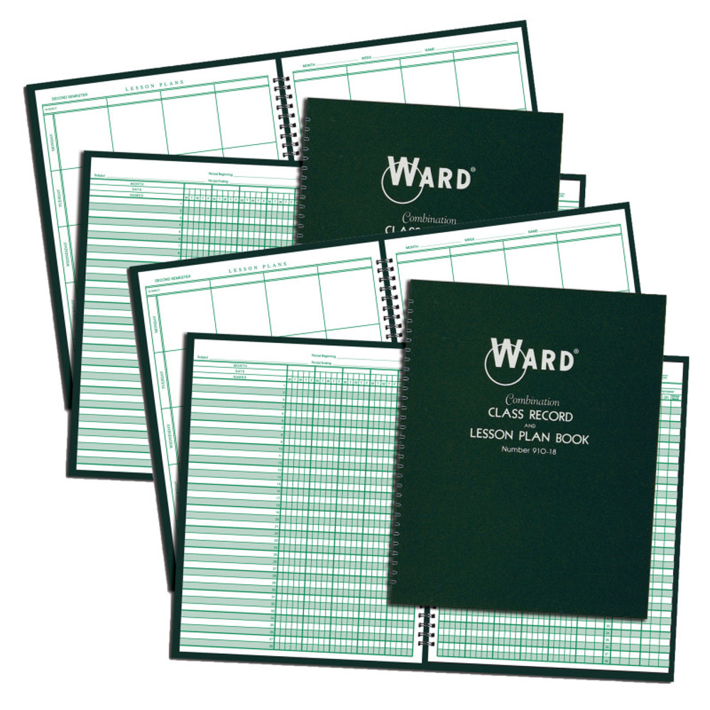 ELAN PUBLISHING WARD® Combination 9-10 Week Class Record + 8 Period Lesson Plan Book, Pack of 2