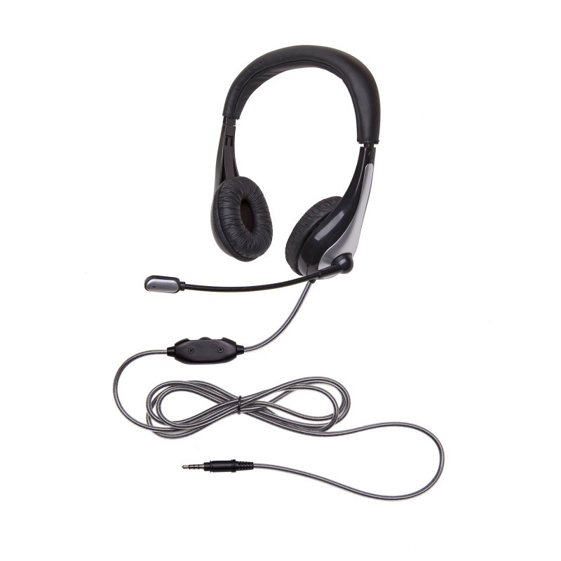 CALIFONE INTERNATIONAL Califone NeoTech 1025MT Mid-Weight, On-Ear Stereo Headset with Gooseneck Microphone, 3.5mm Plug, Black/Silver